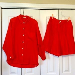 Silk split skirt,with matching silk blouse.